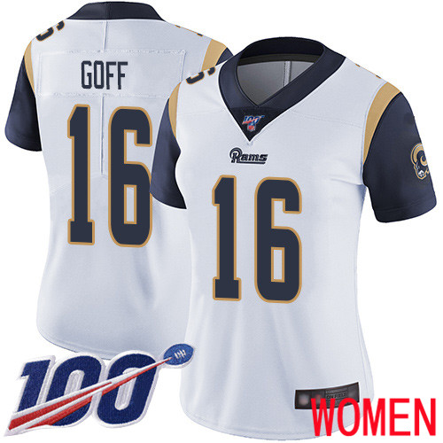 Los Angeles Rams Limited White Women Jared Goff Road Jersey NFL Football 16 100th Season Vapor Untouchable